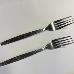 Vintage 10pc Rogers La Spana Stainless Flatware: Spoon, Knife, Fork Retro Floral